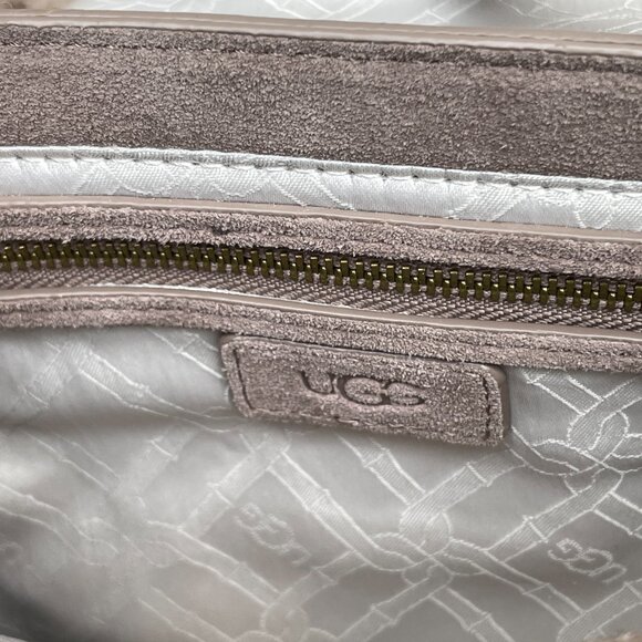 UGG Sharon Crossbody Small Bag Cow Suede Sheepskin Trim Caribou Color  Excellent - Picture 6 of 11